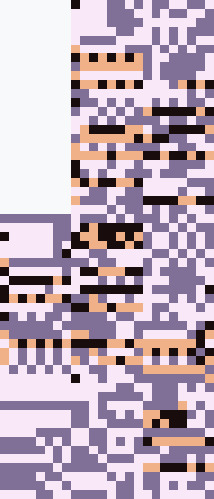 image of a glitchy sprite composed of black,beige, purple and white squares in the shape of a key